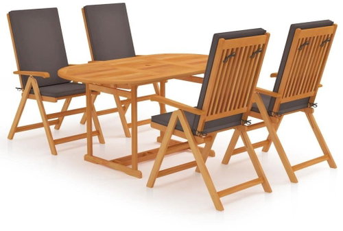 5dílný zahradní jídelní set s šedými poduškami masivní teak 3059529 - Zahradní nábytek - Main image