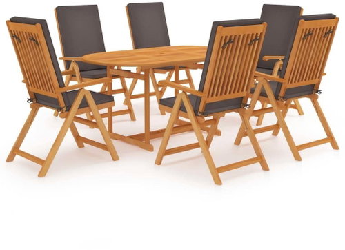 7dílný zahradní jídelní set s šedými poduškami masivní teak 3059530 - Zahradní nábytek - Main image