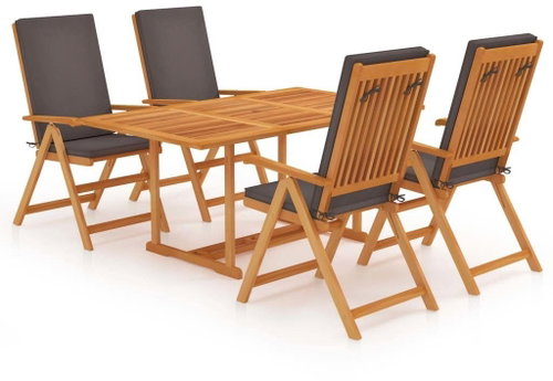 5dílný zahradní jídelní set s šedými poduškami masivní teak 3059541 - Zahradní nábytek - Main image