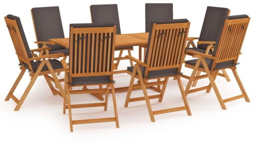 9dílný zahradní jídelní set s poduškami masivní teak šedý 3059568 - Zahradní nábytek - Main image