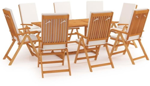 9dílný zahradní jídelní set s poduškami masivní teak šedý 3059570 - Zahradní nábytek - Main image