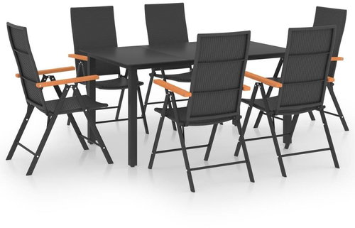 7dílný zahradní jídelní set černý a hnědý 3060073 - Zahradní nábytek - Main image