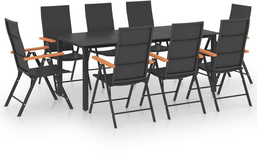 9dílný zahradní jídelní set černý a hnědý 3060075 - Zahradní nábytek - Main image