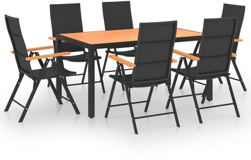 7dílný zahradní jídelní set černý a hnědý 3060079 - Zahradní nábytek - Main image
