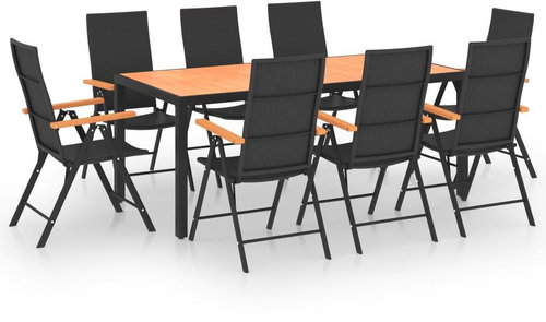 9dílný zahradní jídelní set černý a hnědý 3060081 - Zahradní nábytek - Main image