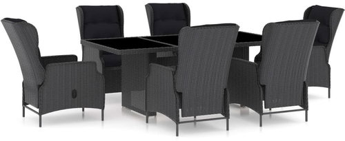7dílný zahradní jídelní set s poduškami polyratan tmavě šedý 3060136 - Zahradní nábytek - Main image
