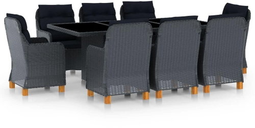 9dílný zahradní jídelní set s poduškami polyratan tmavě šedý 3060169 - Zahradní nábytek - Main image