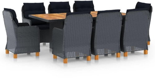 9dílný zahradní jídelní set s poduškami polyratan tmavě šedý 3060170 - Zahradní nábytek - Main image