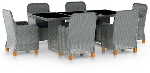 7dílný zahradní jídelní set s poduškami polyratan světle šedý 3060171 - Zahradní nábytek - Main image
