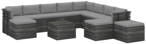12dílná zahradní sedací souprava z palet + podušky borové dřevo 3062116 - Zahradní nábytek - Main image