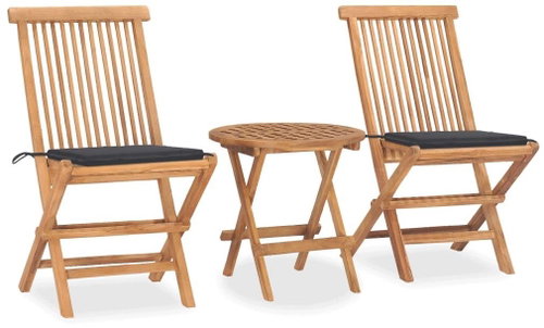 3dílný skládací zahradní jídelní set s poduškou masivní teak 3063171 - Zahradní nábytek - Main image
