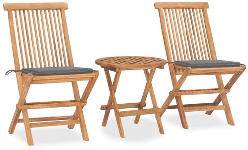 3dílný skládací zahradní jídelní set s poduškou masivní teak 3063172 - Zahradní nábytek - Main image
