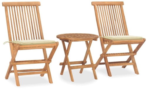3dílný skládací zahradní jídelní set s poduškou masivní teak 3063173 - Zahradní nábytek - Main image