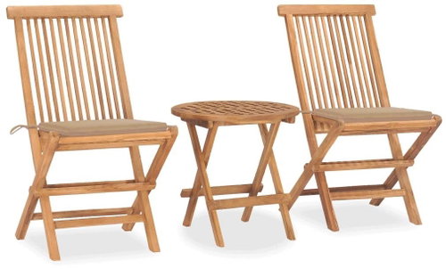 3dílný skládací zahradní jídelní set s poduškou masivní teak 3063174 - Zahradní nábytek - Main image