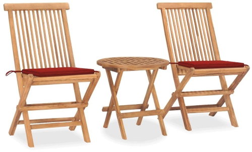 3dílný skládací zahradní jídelní set s poduškou masivní teak 3063177 - Zahradní nábytek - Main image