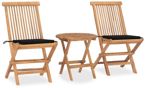 3dílný skládací zahradní jídelní set s poduškou masivní teak 3063178 - Zahradní nábytek - Main image