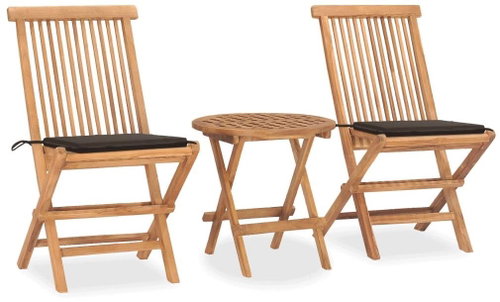3dílný skládací zahradní jídelní set s poduškou masivní teak 3063179 - Zahradní nábytek - Main image