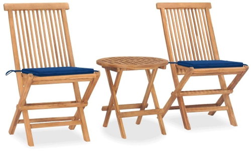 3dílný skládací zahradní jídelní set s poduškou masivní teak 3063181 - Zahradní nábytek - Main image