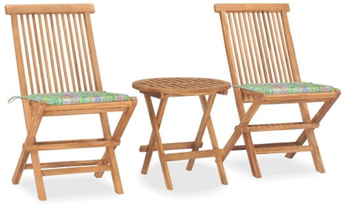 3dílný skládací zahradní jídelní set s poduškou masivní teak 3063183 - Zahradní nábytek - Main image