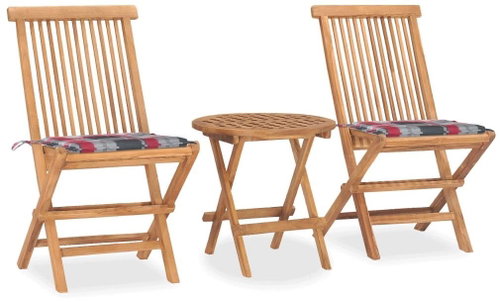3dílný skládací zahradní jídelní set s poduškou masivní teak 3063184 - Zahradní nábytek - Main image