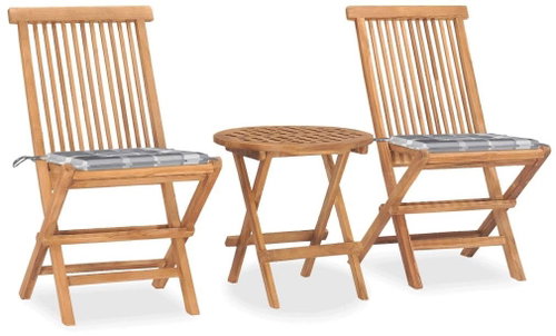 3dílný skládací zahradní jídelní set s poduškou masivní teak 3063185 - Zahradní nábytek - Main image