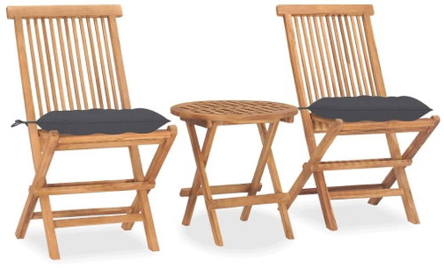 3dílný skládací zahradní jídelní set s poduškou masivní teak 3063186 - Zahradní nábytek - Main image