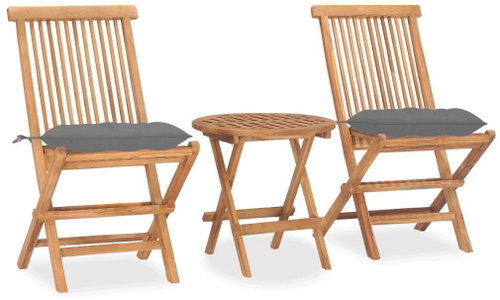 3dílný skládací zahradní jídelní set s poduškou masivní teak 3063187 - Zahradní nábytek - Main image