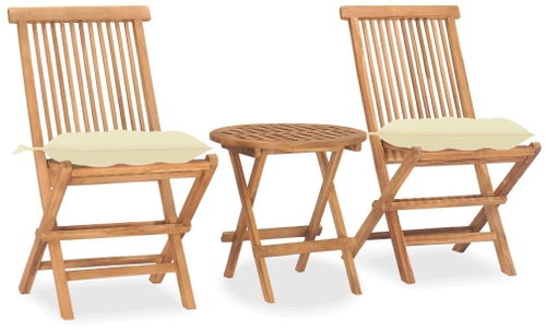 3dílný skládací zahradní jídelní set s poduškou masivní teak 3063188 - Zahradní nábytek - Main image