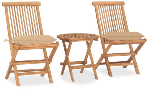 3dílný skládací zahradní jídelní set s poduškou masivní teak 3063189 - Zahradní nábytek - Main image