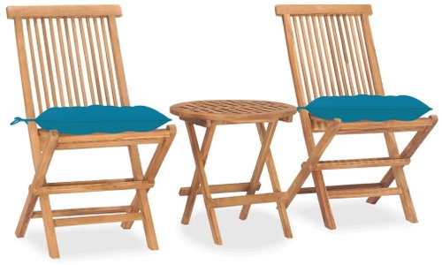 3dílný skládací zahradní jídelní set s poduškou masivní teak 3063190 - Zahradní nábytek - Main image