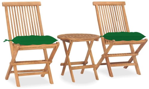 3dílný skládací zahradní jídelní set s poduškou masivní teak 3063191 - Zahradní nábytek - Main image