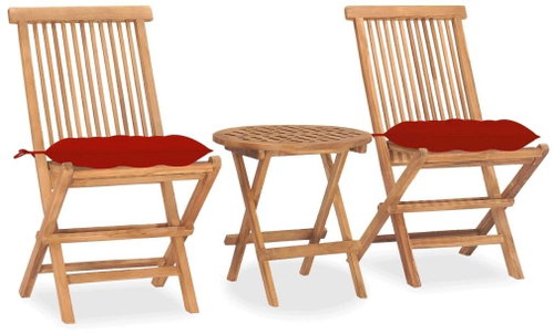 3dílný skládací zahradní jídelní set s poduškou masivní teak 3063192 - Zahradní nábytek - Main image