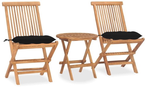 3dílný skládací zahradní jídelní set s poduškou masivní teak 3063193 - Zahradní nábytek - Main image