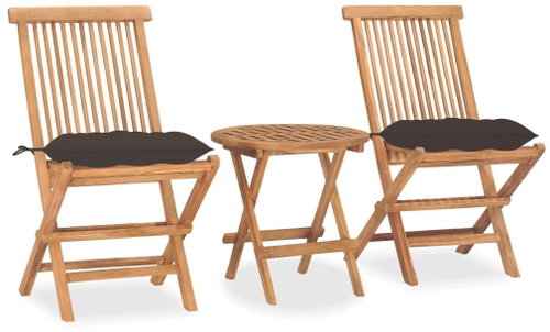3dílný skládací zahradní jídelní set s poduškou masivní teak 3063194 - Zahradní nábytek - Main image