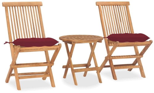 3dílný skládací zahradní jídelní set s poduškou masivní teak 3063195 - Zahradní nábytek - Main image