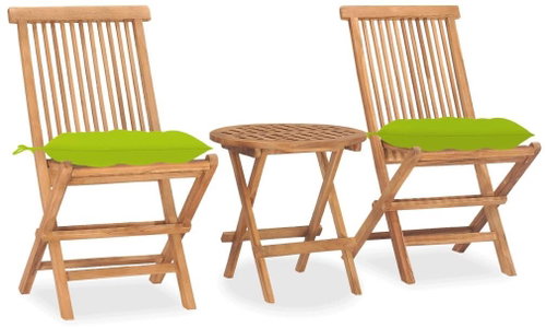 3dílný skládací zahradní jídelní set s poduškou masivní teak 3063197 - Zahradní nábytek - Main image