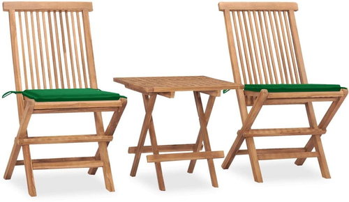 3dílný skládací zahradní jídelní set s poduškou masivní teak 3063203 - Zahradní nábytek - Main image