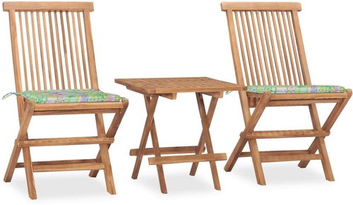 3dílný skládací zahradní jídelní set s poduškou masivní teak 3063210 - Zahradní nábytek - Main image