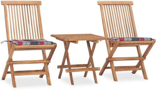 3dílný skládací zahradní jídelní set s poduškou masivní teak 3063211 - Zahradní nábytek - Main image