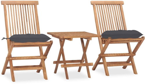 3dílný skládací zahradní jídelní set s poduškou masivní teak 3063213 - Zahradní nábytek - Main image