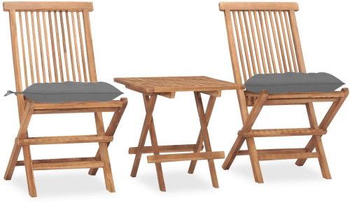 3dílný skládací zahradní jídelní set s poduškou masivní teak 3063214 - Zahradní nábytek - Main image