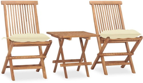 3dílný skládací zahradní jídelní set s poduškou masivní teak 3063215 - Zahradní nábytek - Main image