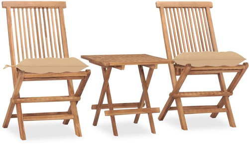 3dílný skládací zahradní jídelní set s poduškou masivní teak 3063216 - Zahradní nábytek - Main image