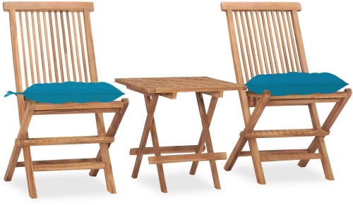 3dílný skládací zahradní jídelní set s poduškou masivní teak 3063217 - Zahradní nábytek - Main image