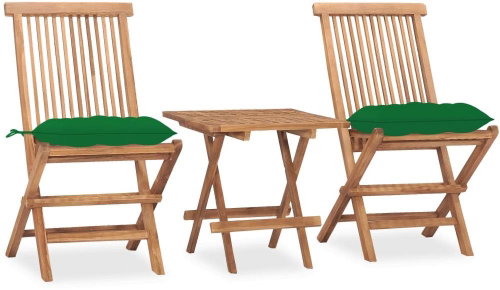 3dílný skládací zahradní jídelní set s poduškou masivní teak 3063218 - Zahradní nábytek - Main image