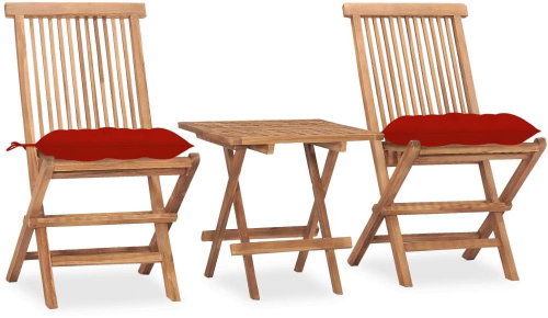 3dílný skládací zahradní jídelní set s poduškou masivní teak 3063219 - Zahradní nábytek - Main image
