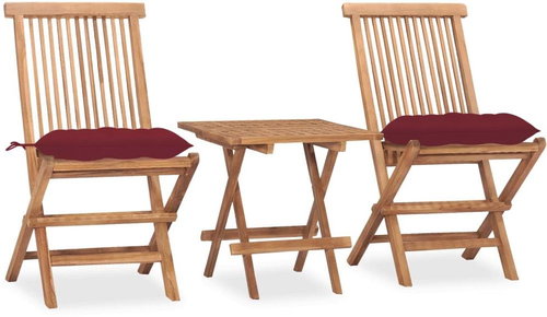 3dílný skládací zahradní jídelní set s poduškou masivní teak 3063222 - Zahradní nábytek - Main image