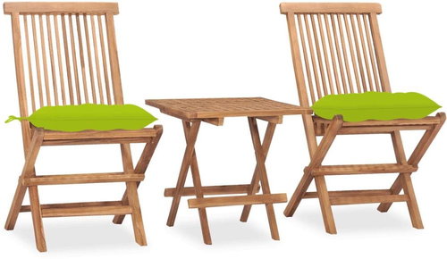 3dílný skládací zahradní jídelní set s poduškou masivní teak 3063224 - Zahradní nábytek - Main image