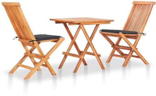 3dílný bistro set antracitové podušky masivní teakové dřevo 3063225 - Zahradní nábytek - Main image