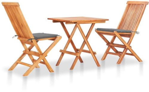3dílný bistro set se šedými poduškami masivní teakové dřevo 3063226 - Zahradní nábytek - Main image